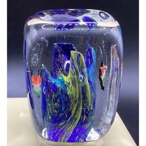 VTG Art Glass Rectangular Paperweight-Beach‎ Cottage Decor-2.25" T x 1.5" W